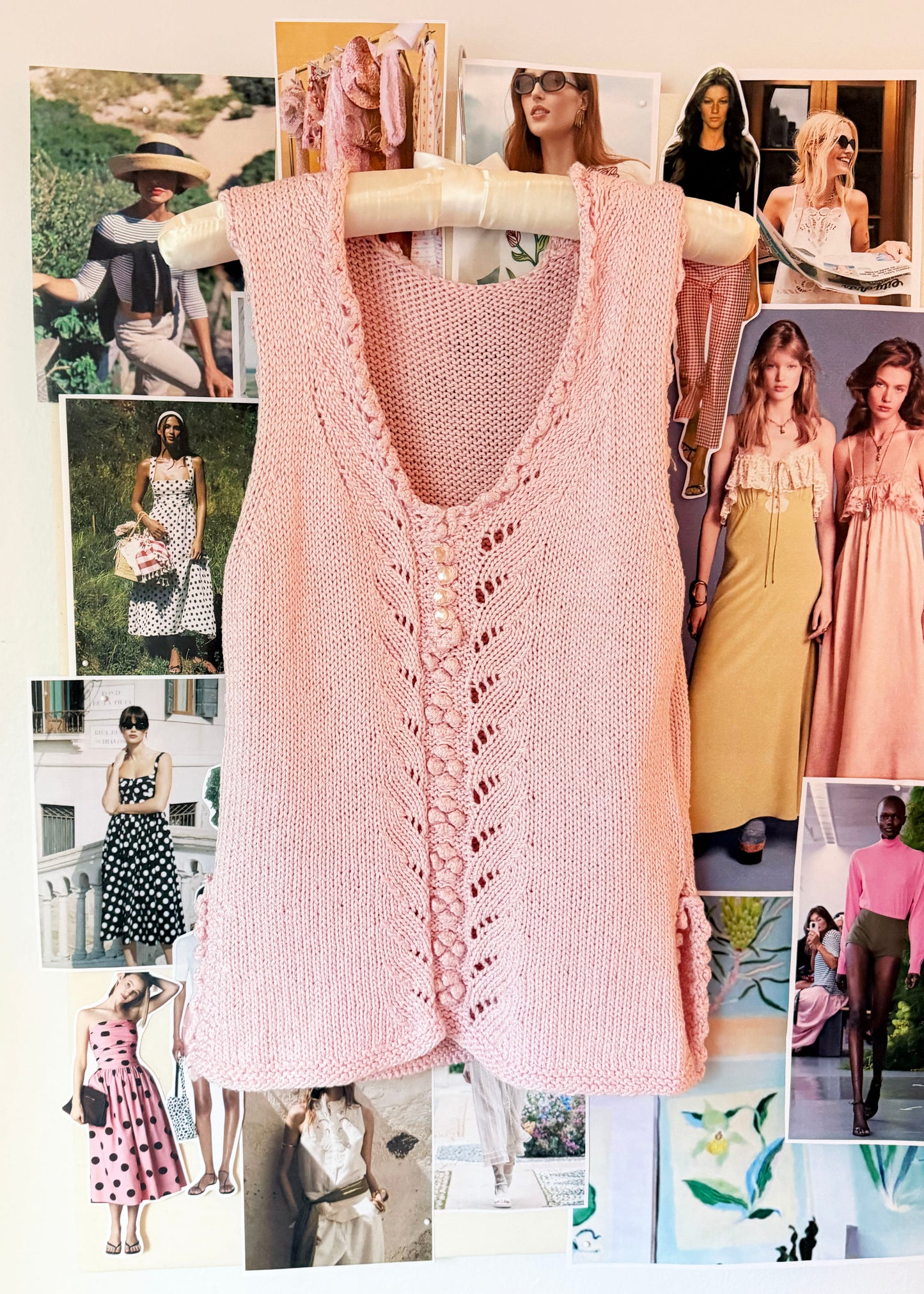 1990's Light Pink Crochet-like Sweater Tank Top- Size XS/S