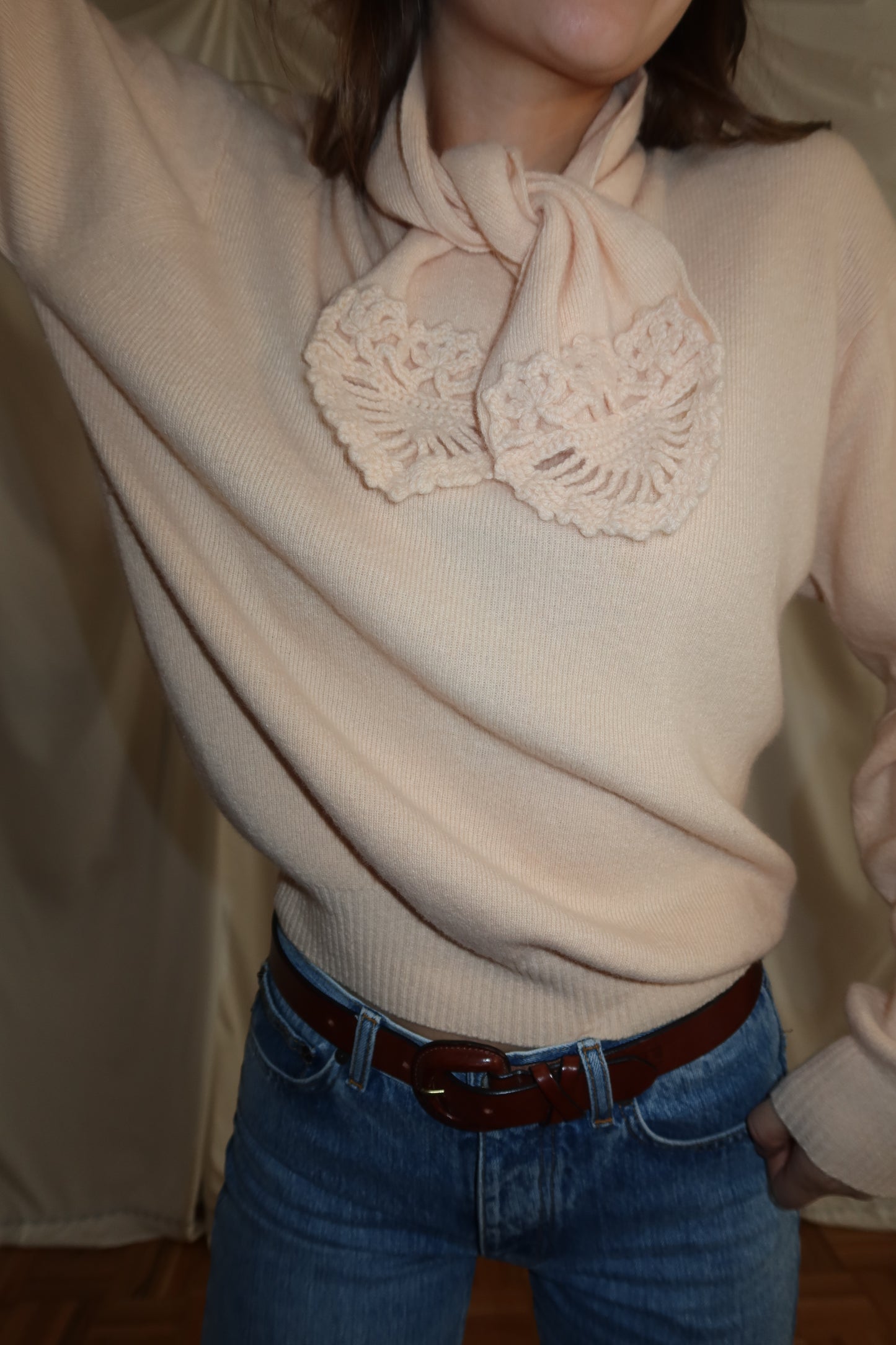 1980's Wool Blend Scarf Tie Sweater- Size M/L