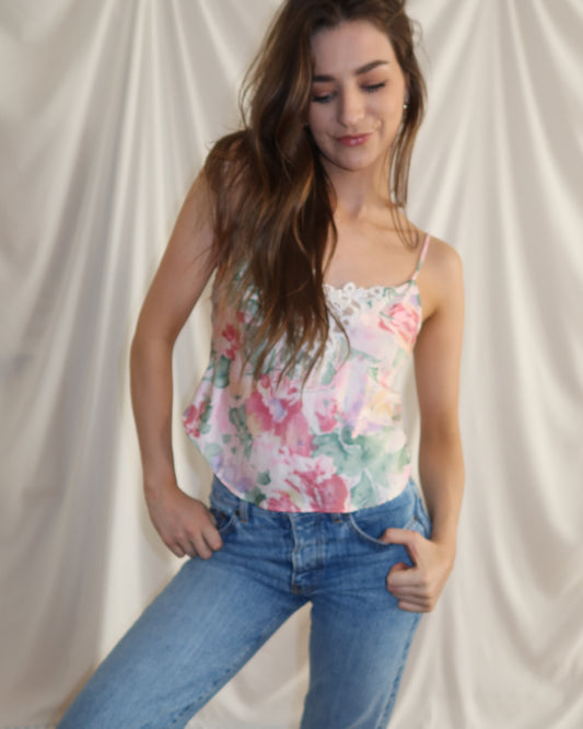1980's Silk Floral Lace Cami- Size XS/S