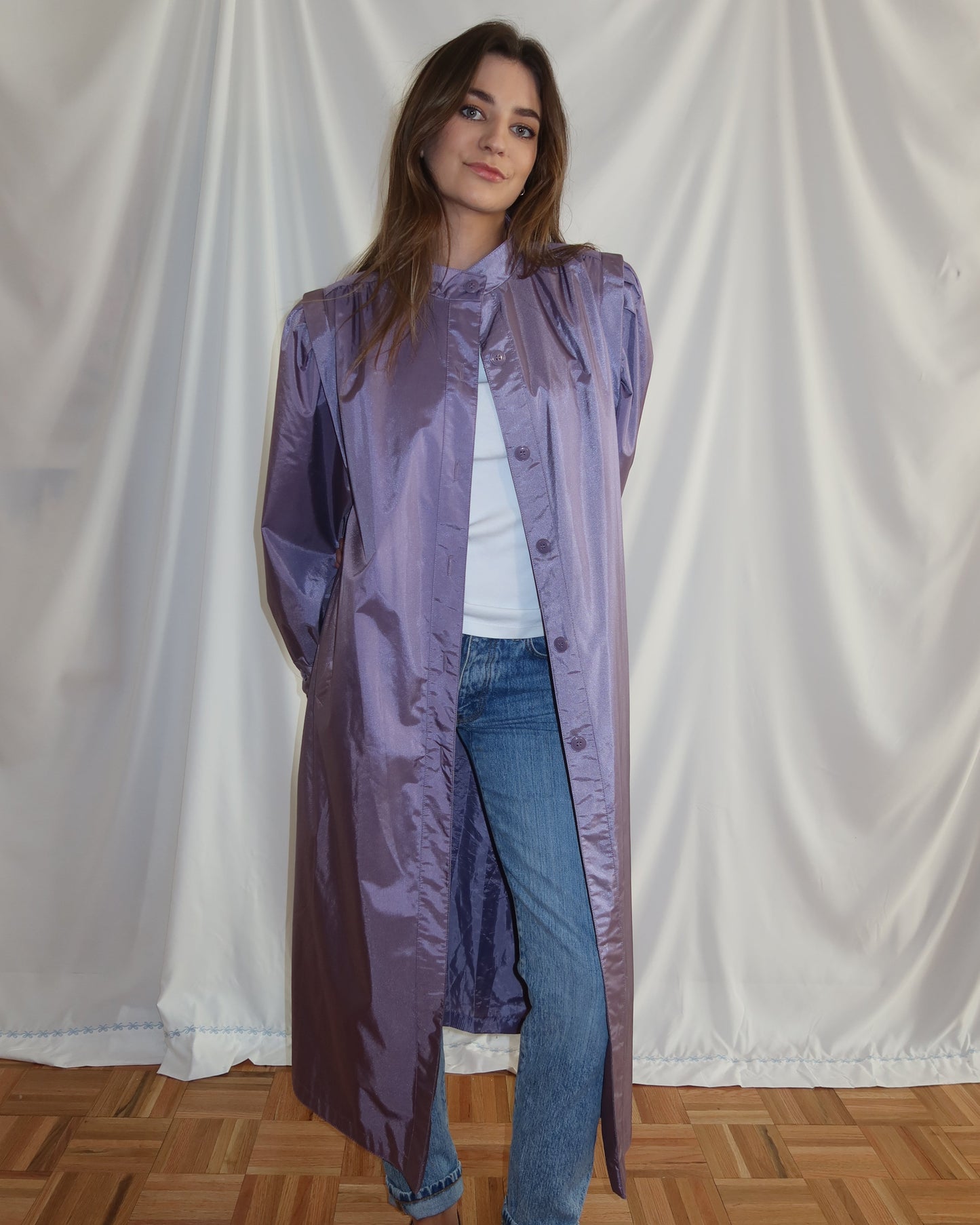 1980's Shimmery Femme Raincoat- Size L/XL