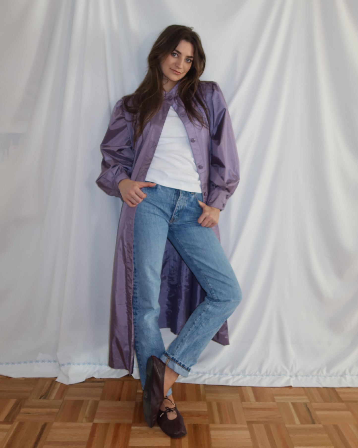 1980's Shimmery Femme Raincoat- Size L/XL