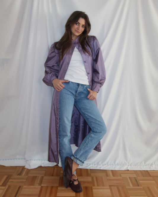 1980's Shimmery Femme Raincoat- Size L/XL