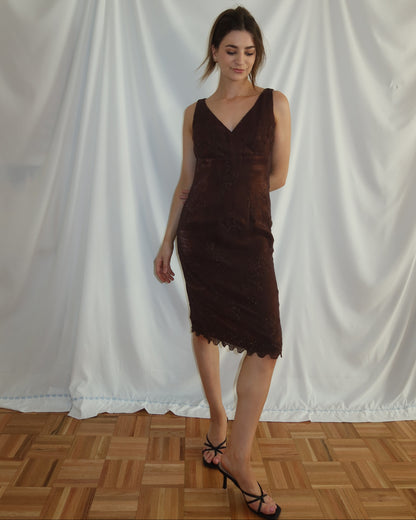 2000's Elevated Lace V-neck Midi Dress- Size 6