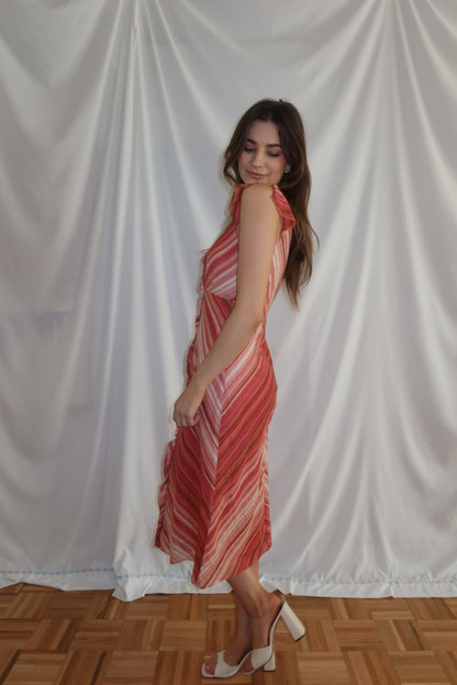 2000's Cotton Chevron Midi Dress- Size 8