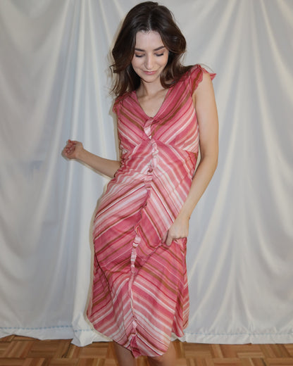 2000's Cotton Chevron Midi Dress- Size 8