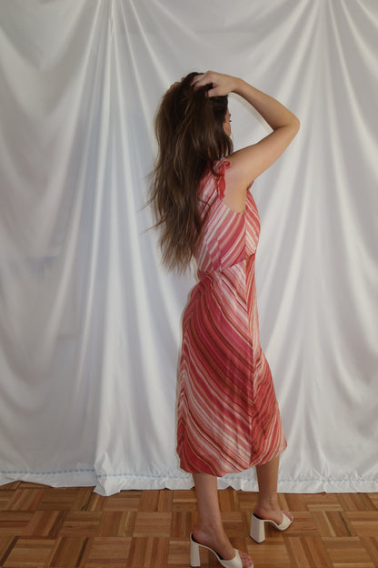 2000's Cotton Chevron Midi Dress- Size 8
