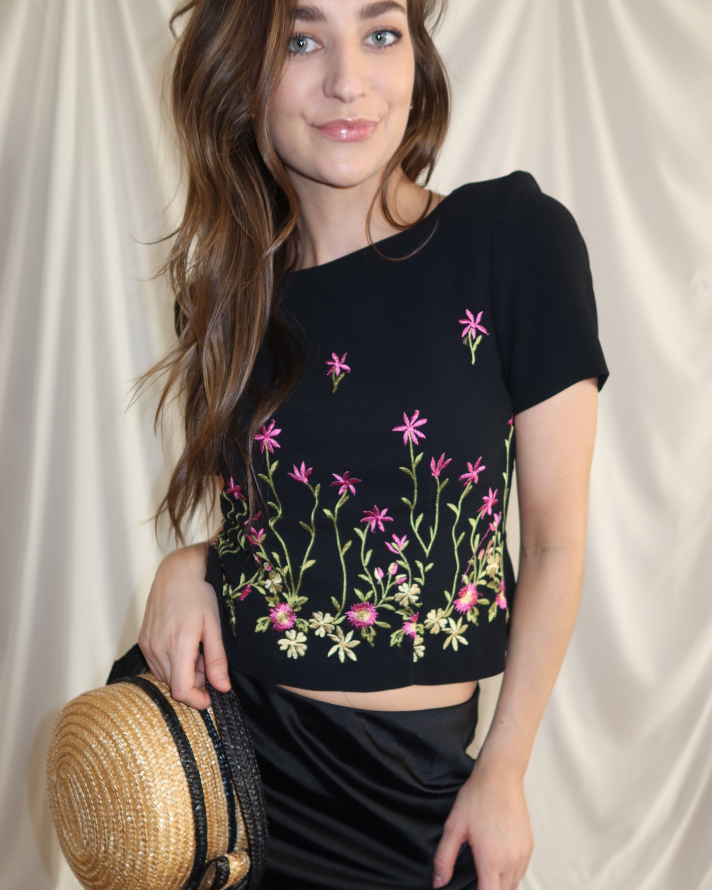 2000's Floral Shell Button Back Top- size S