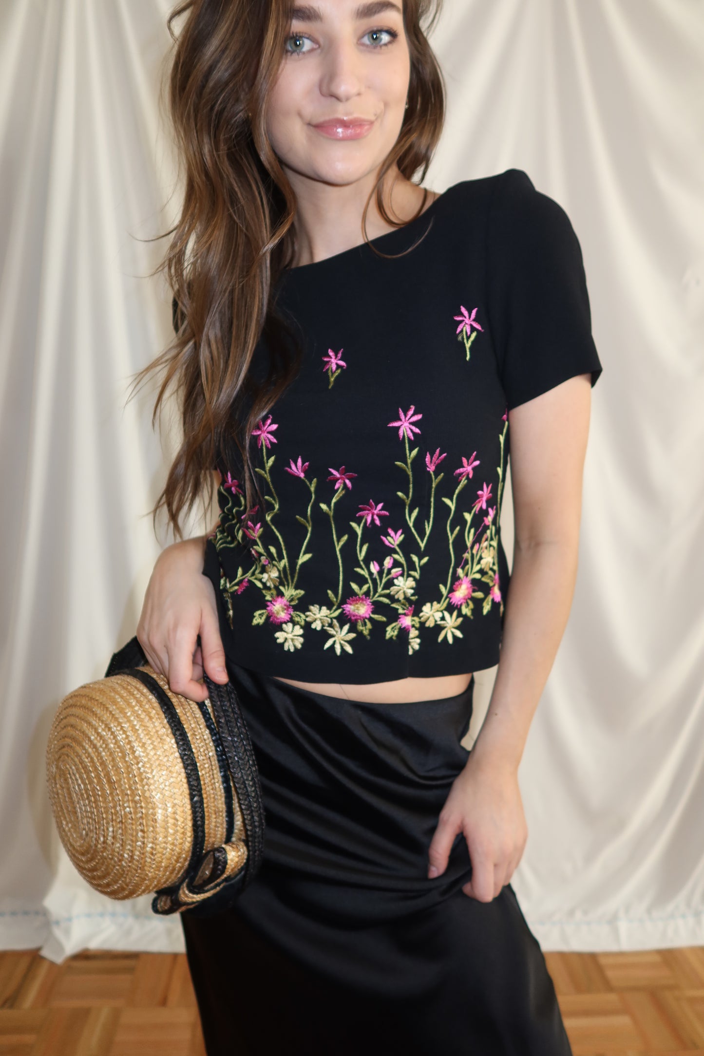 Black/Straw Bow Novelty Hat