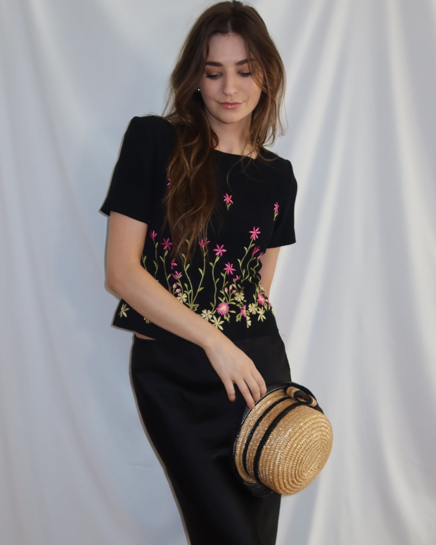 2000's Floral Shell Button Back Top- size S