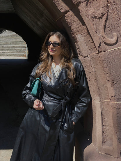 1980's Leather Double Breasted Trench Coat- Size S/M