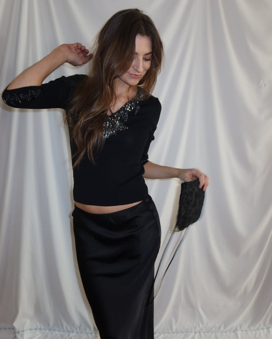 2000's Embellished Elbow Slv Sweater- XS/S