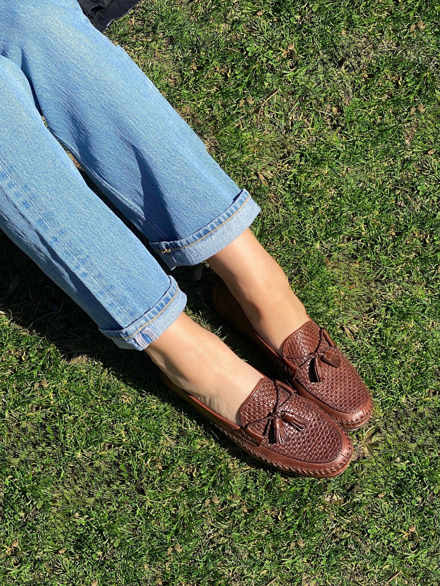 1990's Brown Woven Leather Tassel Loafers- Size 8.5
