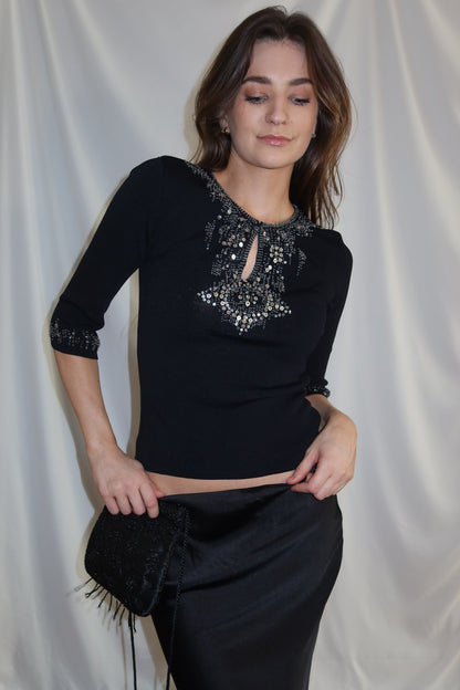 2000's Embellished Elbow Slv Sweater- XS/S