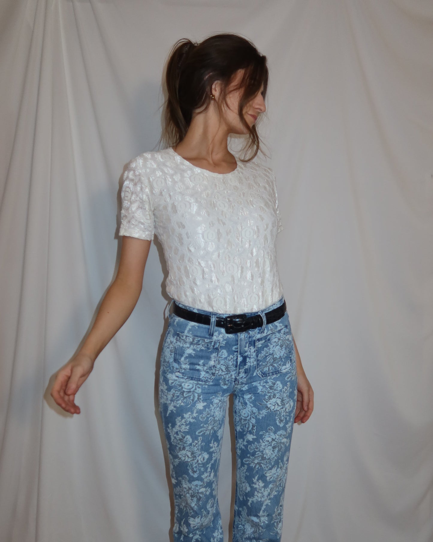 1990's Nylon Lace Layering Tee- Size M