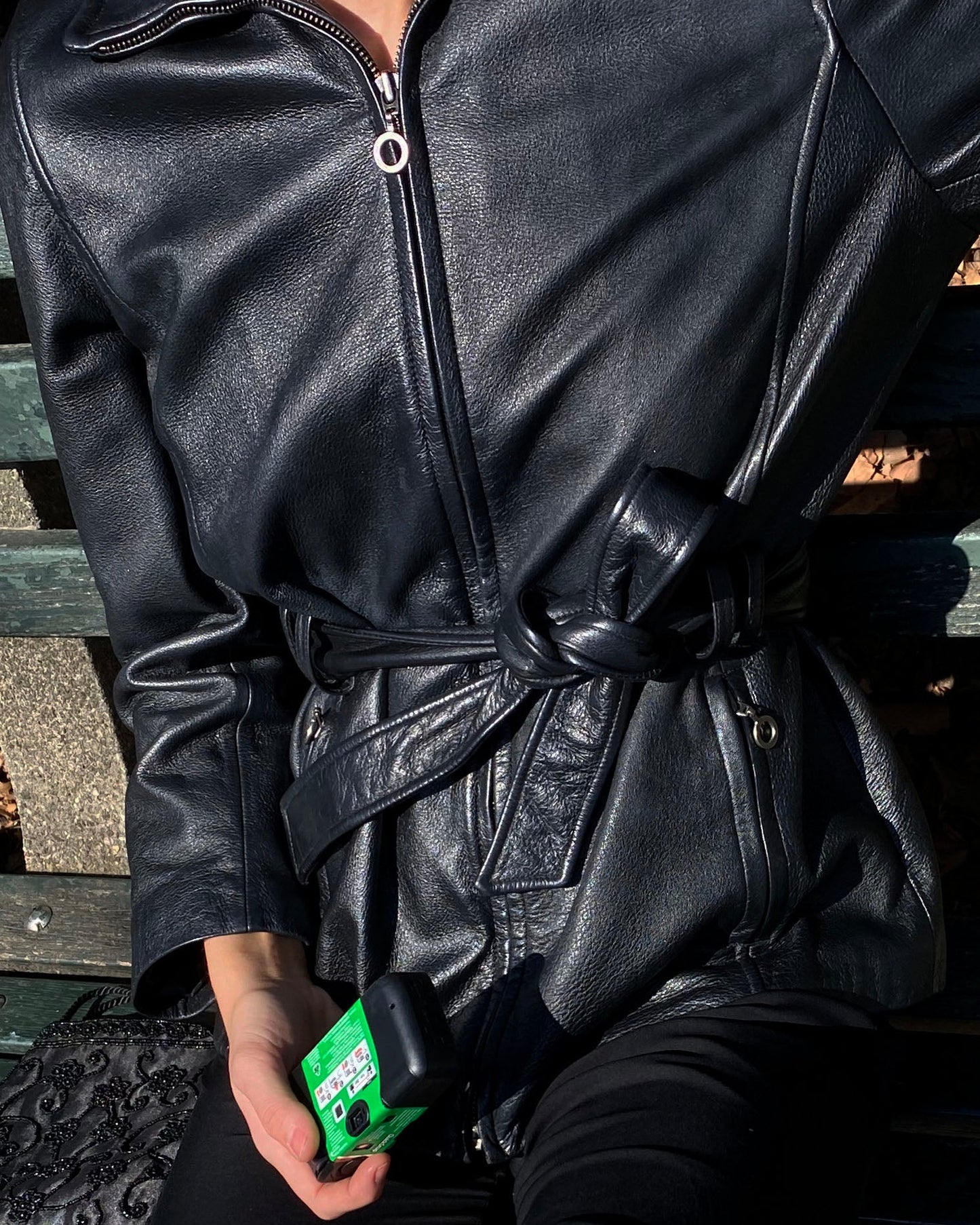 1990's Leather Belted Moto Jacket- Size S/M