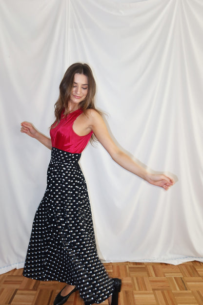 1980's Polka Dot & Pink Pop Midi Dress- Size 9/10