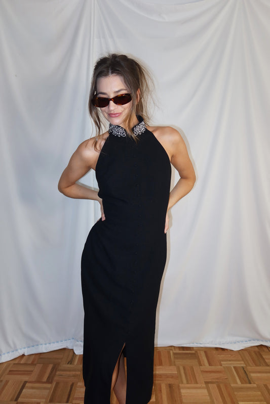 1990'S Button Front Mandarin Collar Midi Dress- Size 6 Petite