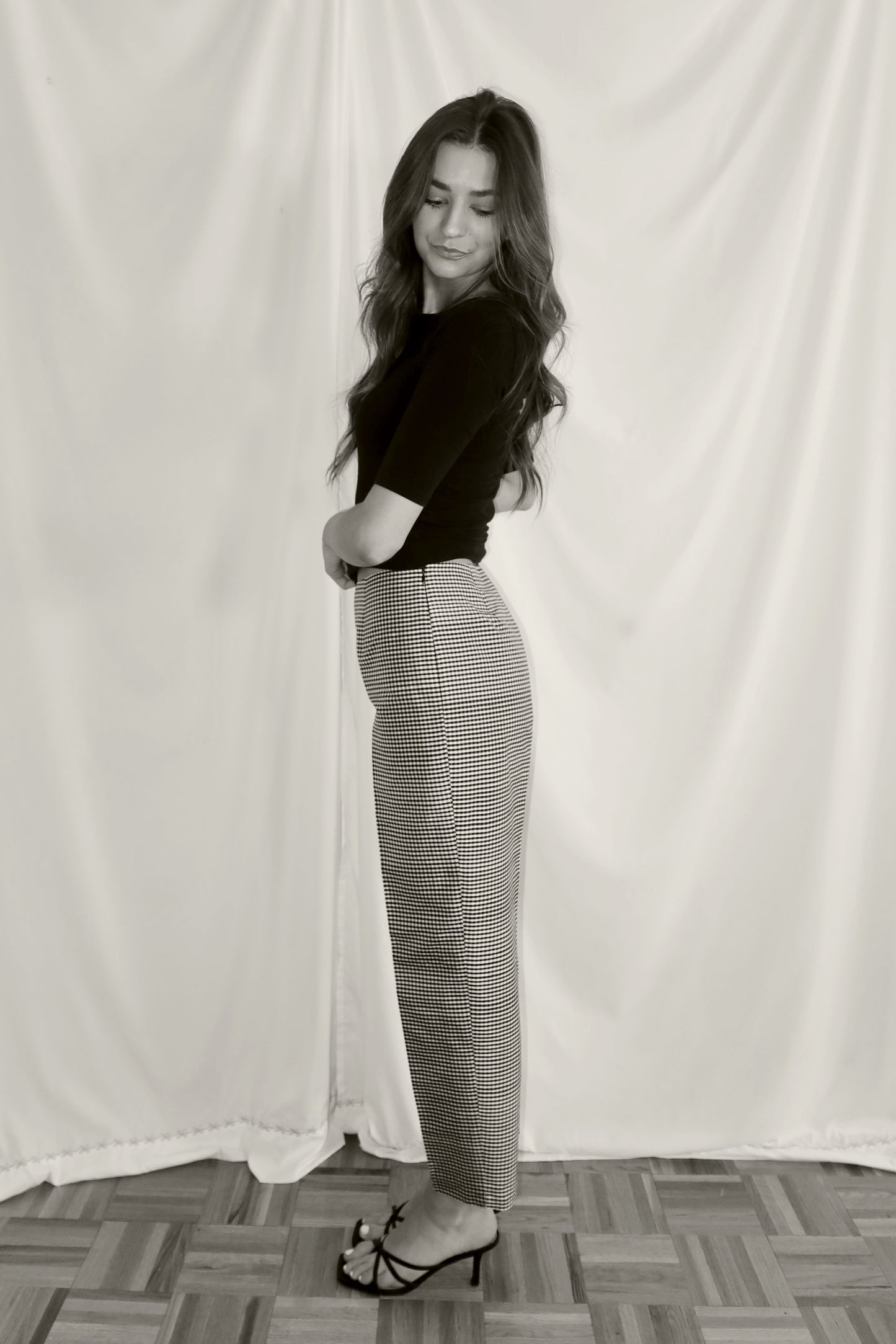 1990's 100% Silk Gingham Cigarette Pants- Size 4/S