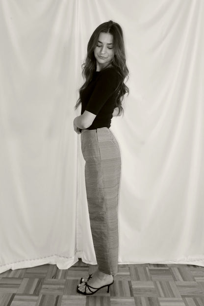 1990's 100% Silk Gingham Cigarette Pants- Size 4/S