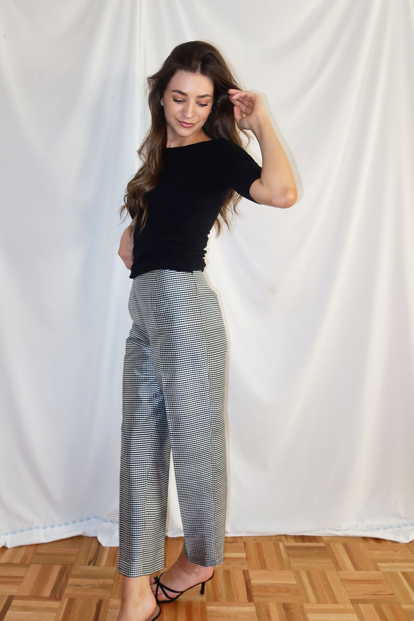 1990's 100% Silk Gingham Cigarette Pants- Size 4/S