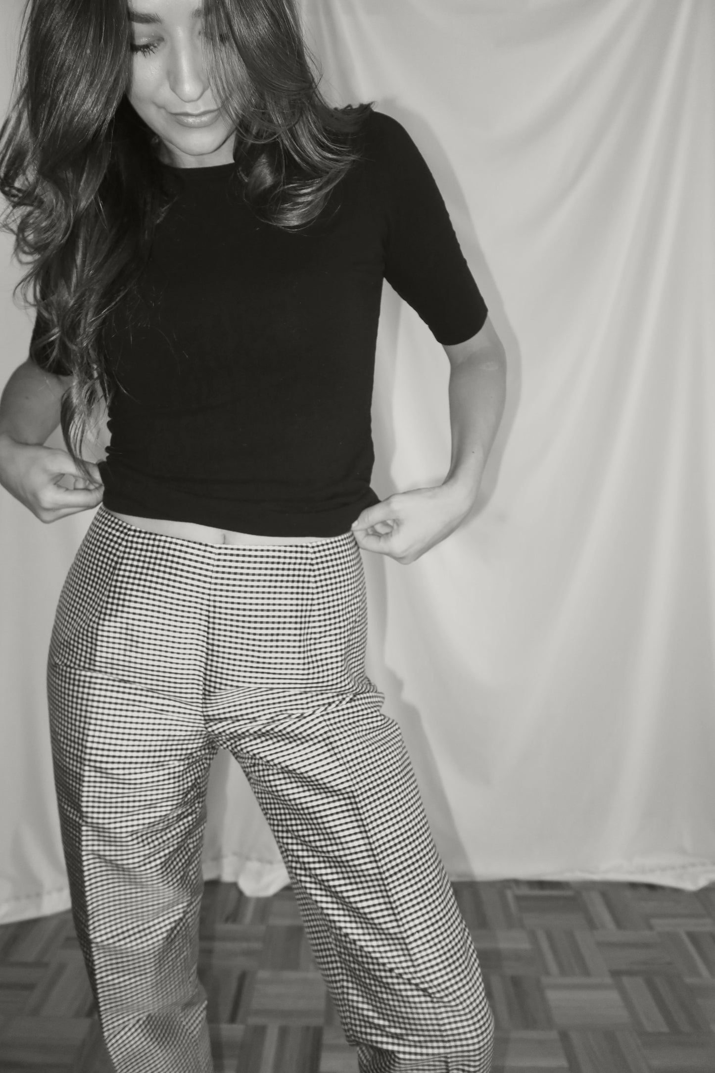 1990's 100% Silk Gingham Cigarette Pants- Size 4/S