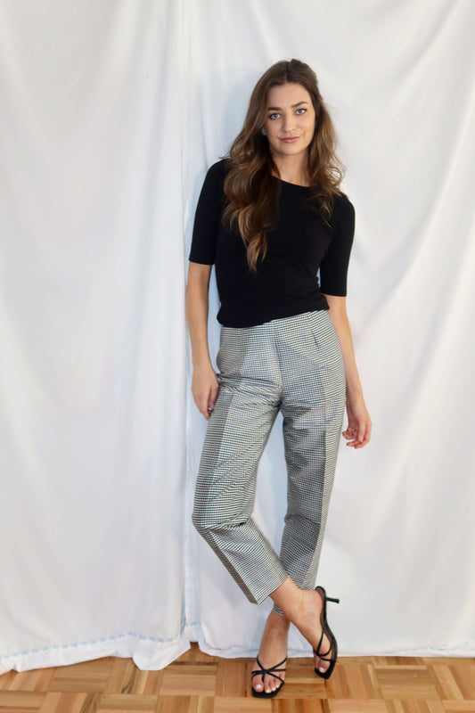 1990's 100% Silk Gingham Cigarette Pants- Size 4/S