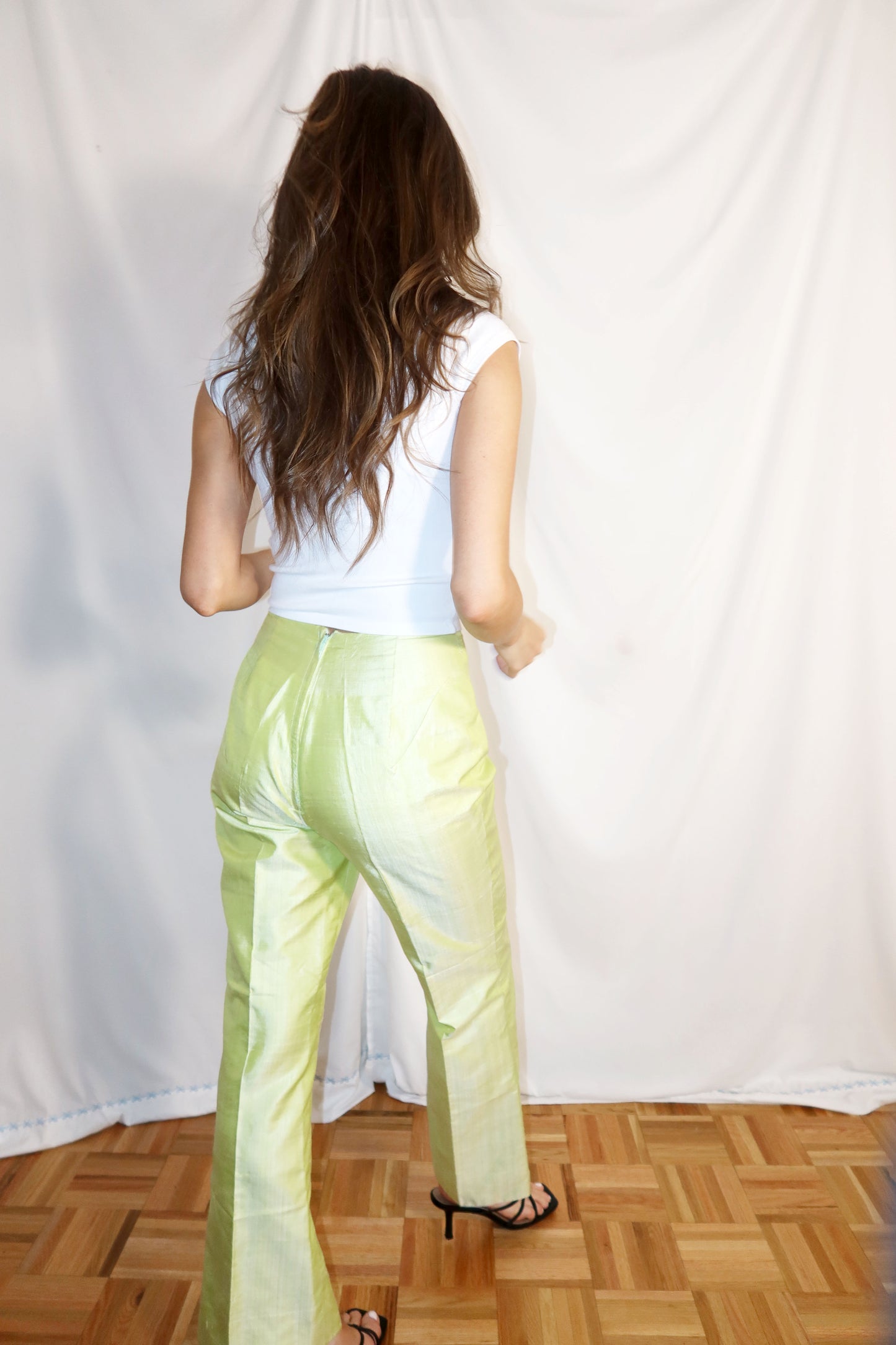 1990's Light Lime Green High-Waisted Cigarette Pants- Size S