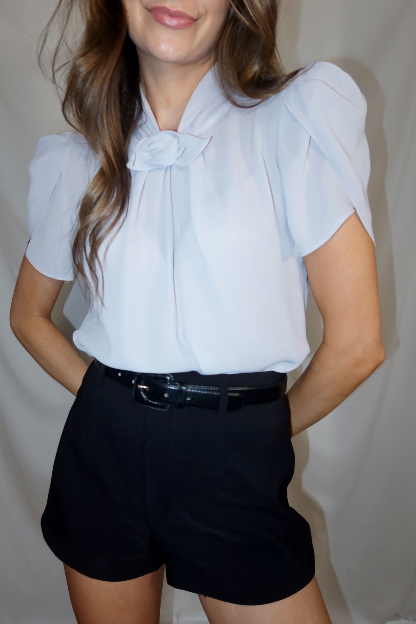 1980's Femme Rose Detail Tulip Sleeve Blouse- Size S