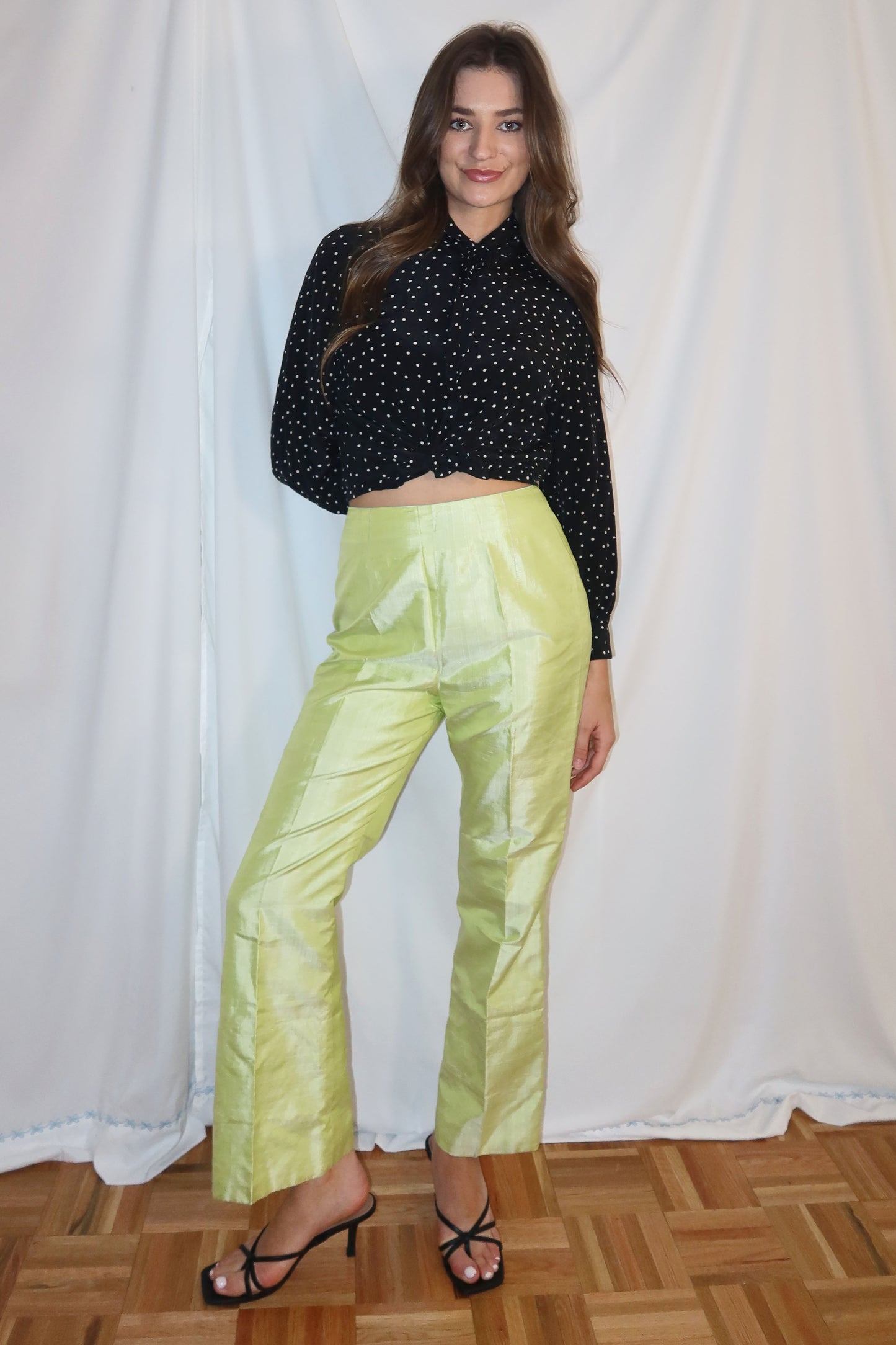 1980's Rosette Polka Dot Long Sleeve Blouse- Size S/M
