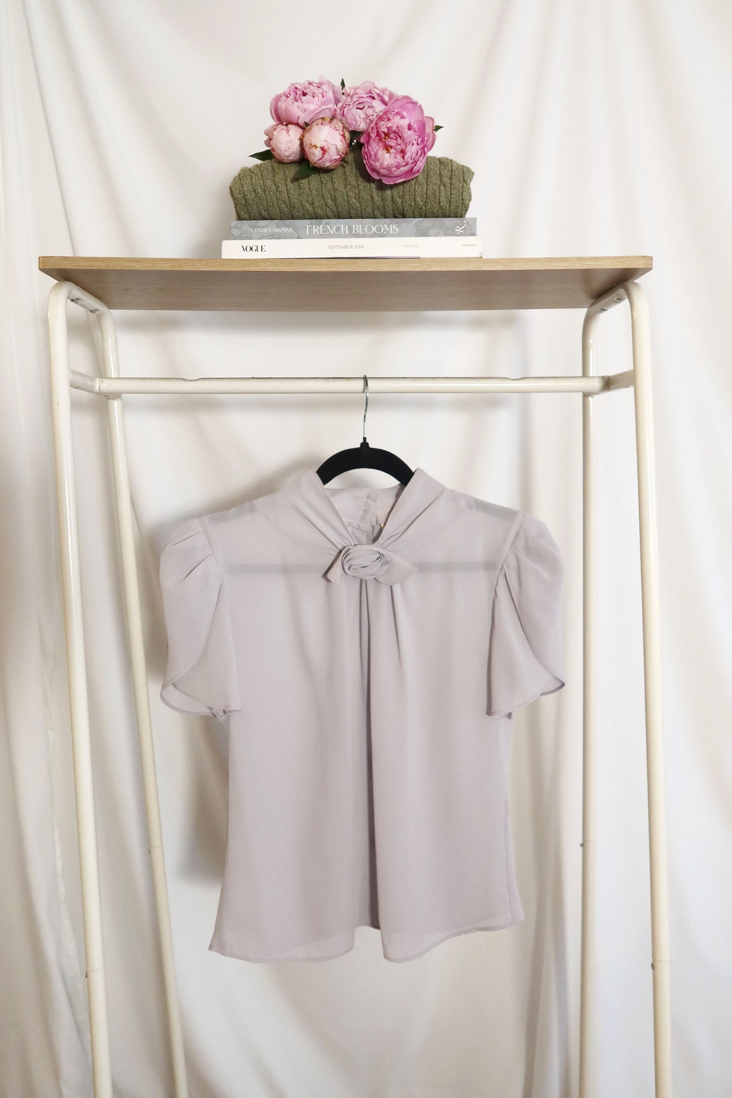 1980's Femme Rose Detail Tulip Sleeve Blouse- Size S