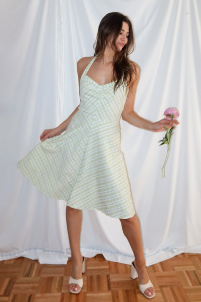Y2K Seersucker Plaid Halter Fit & Flare Dress- Size 2