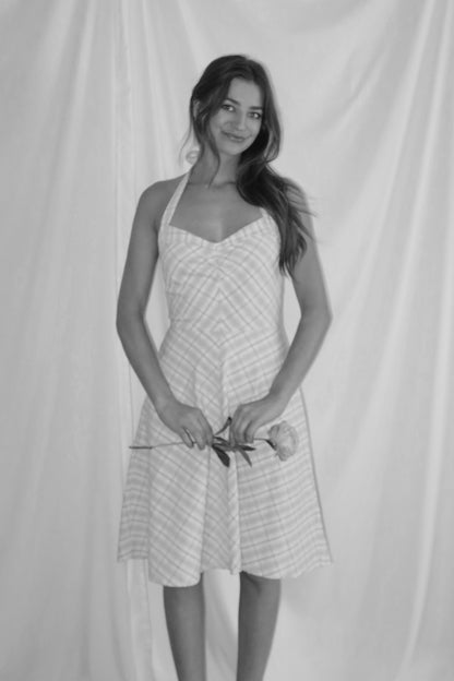 Y2K Seersucker Plaid Halter Fit & Flare Dress- Size 2