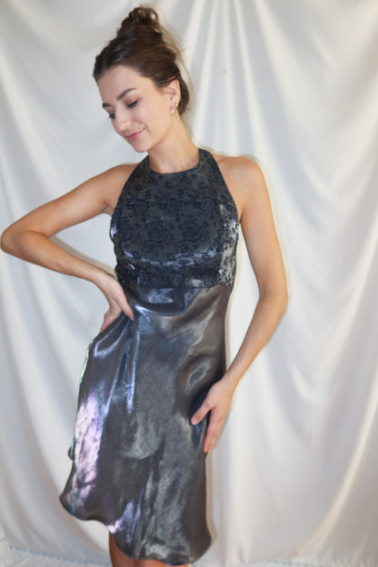 1990's Bias Cut Criss Cross Back Knee Length Dress- Size 8