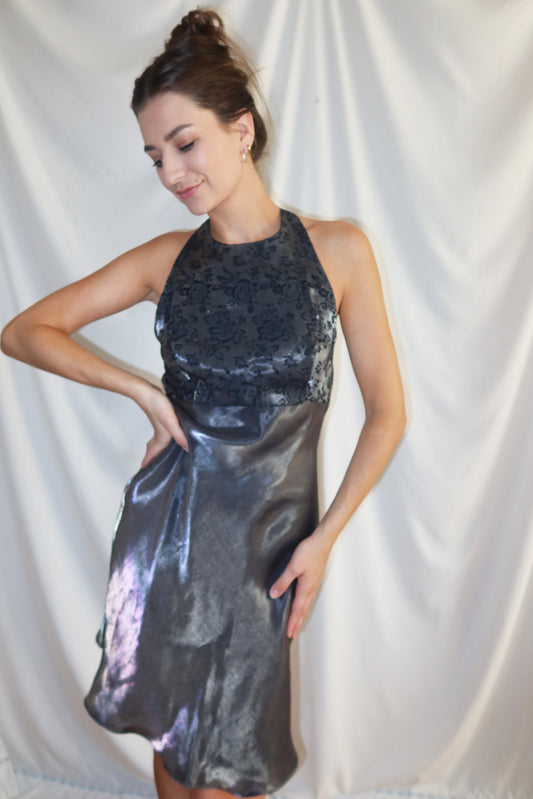 1990's Bias Cut Criss Cross Back Knee Length Dress- Size 8