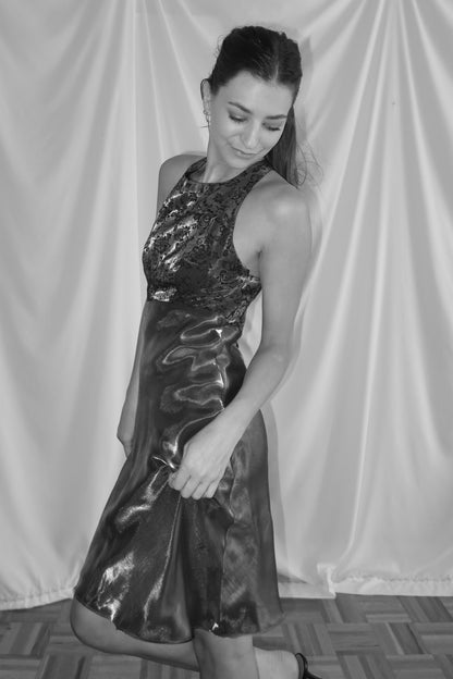 1990's Bias Cut Criss Cross Back Knee Length Dress- Size 8