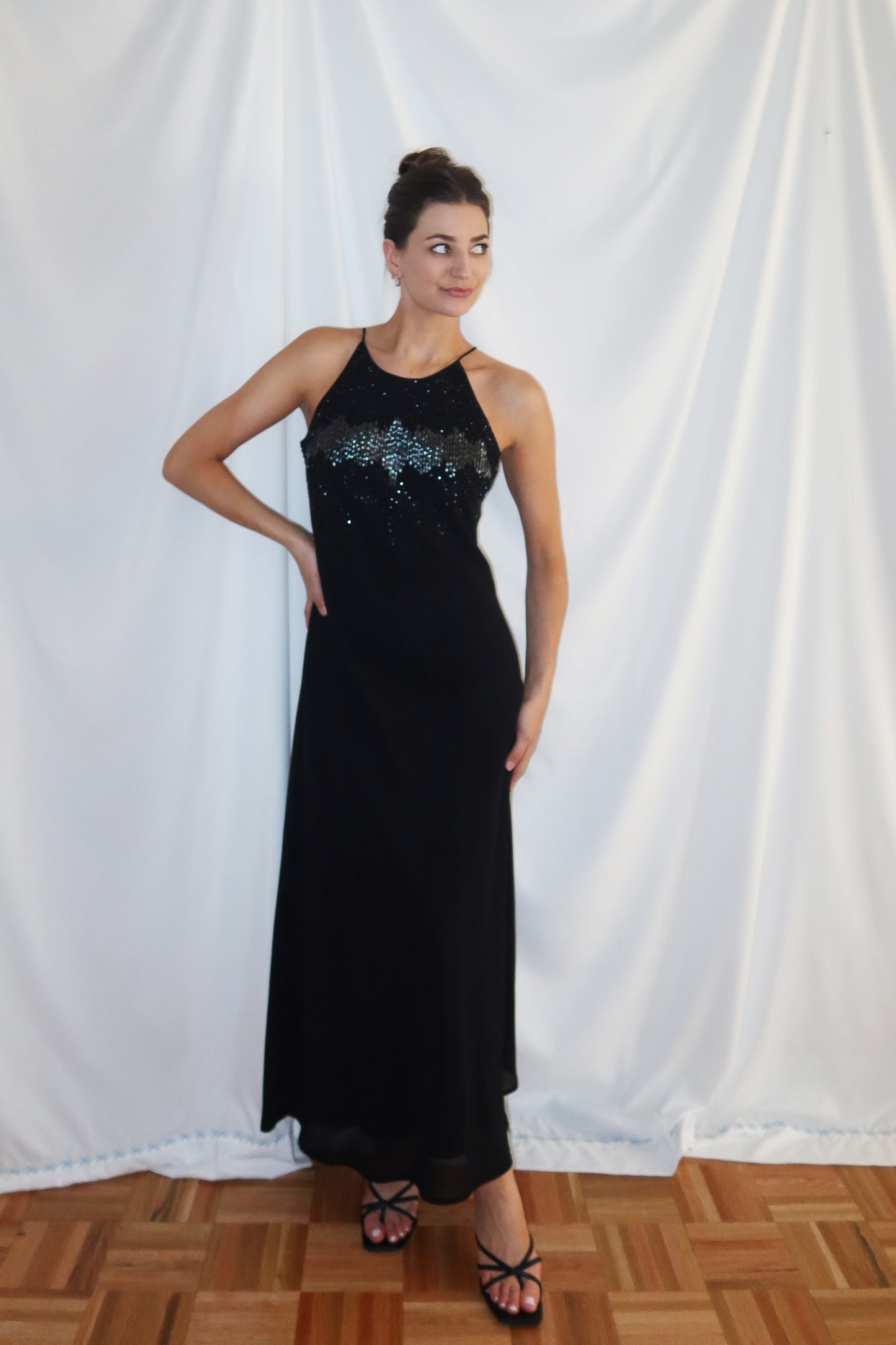 1990's Formal Beaded Slip Maxi Dress- Size 6