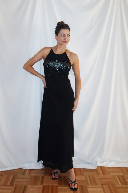 1990's Formal Beaded Slip Maxi Dress- Size 6