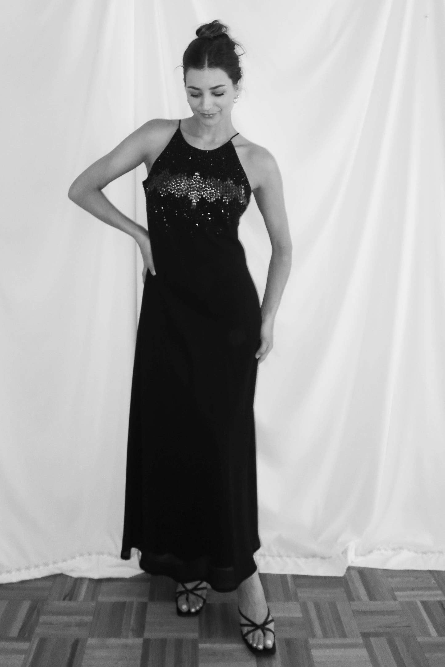 1990's Formal Beaded Slip Maxi Dress- Size 6