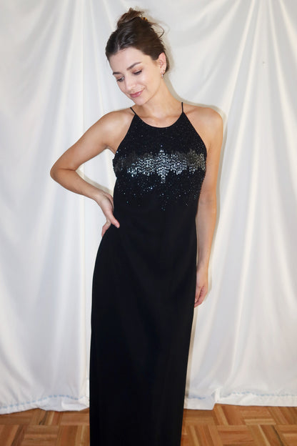 1990's Formal Beaded Slip Maxi Dress- Size 6