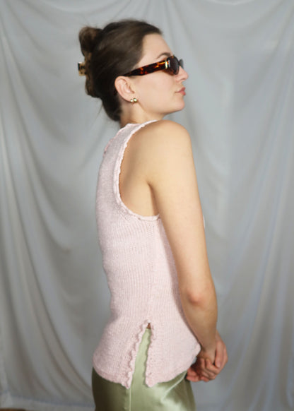 1990's Light Pink Crochet-like Sweater Tank Top- Size XS/S