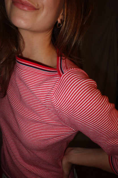 1990's Stripe Boatneck Elbow Sleeve Sweater Top- Size M