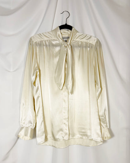1980's Satin Tie Neck Blouse- Size S/M (vintage 10)