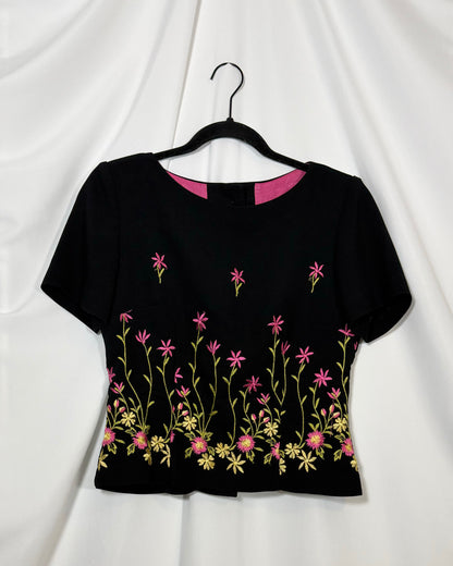 2000's Floral Shell Button Back Top- size S
