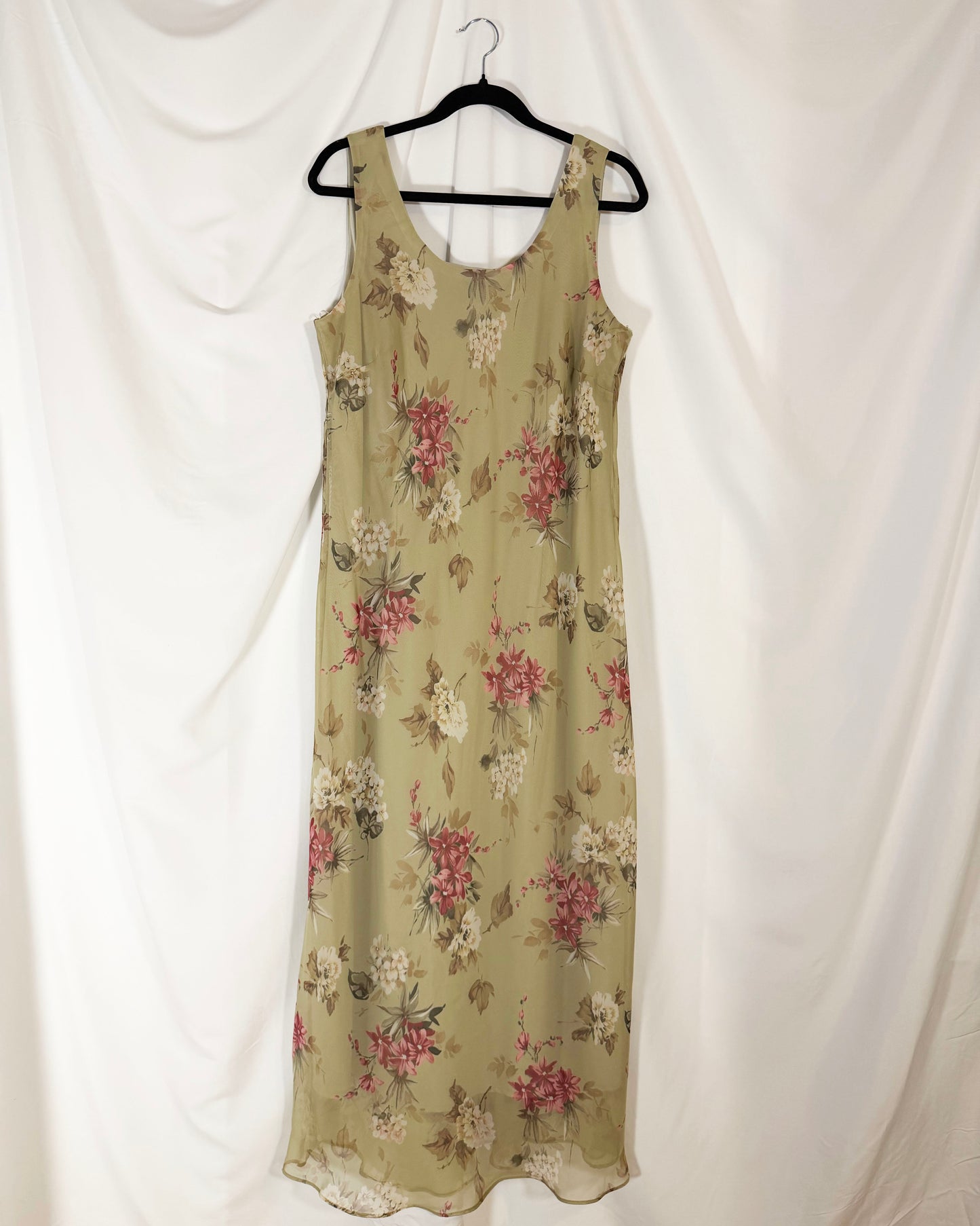1990's Floral Chiffon Maxi Dress- Size L/XL