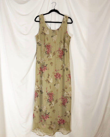 1990's Floral Chiffon Maxi Dress- Size L/XL