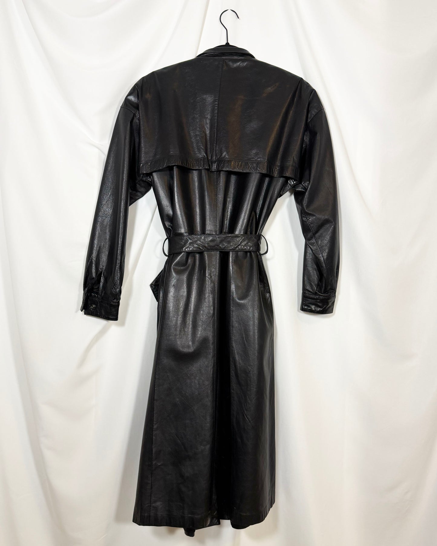 1980's Leather Double Breasted Trench Coat- Size S/M