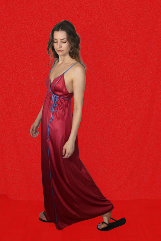 1970's Red/Blue Faux Wrap Nightgown Maxi Dress- Size M