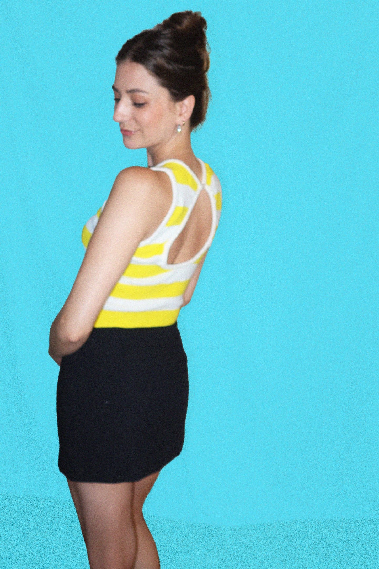 1980's Sailboat Yellow Stripe Sweater Tank- Size XS/S
