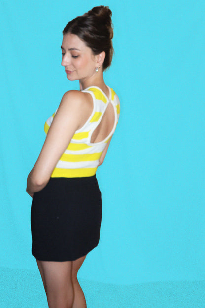 1980's Sailboat Yellow Stripe Sweater Tank- Size XS/S