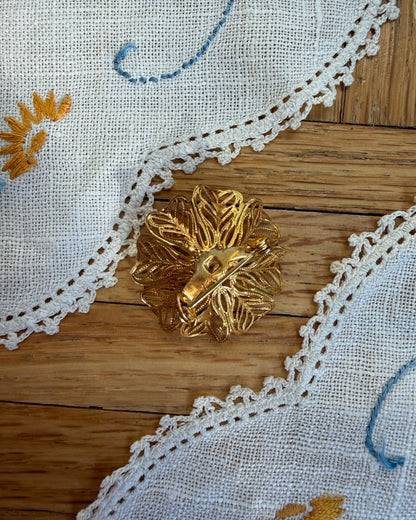 Gold/Orange Rhinestone Floral Broach
